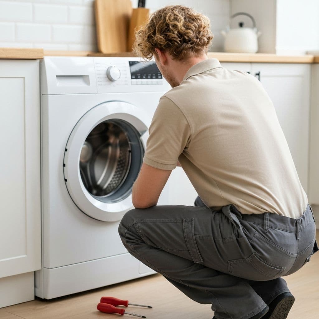 Technicus repareert een wasmachine